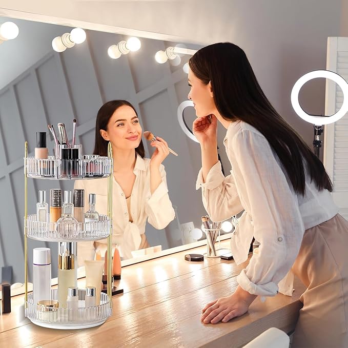 360° Rotating Makeup Organizer, Large-Capacity Skincare Make Up Storage 3 Tier Perfume Organizers Cosmetic Dresser Organizer 