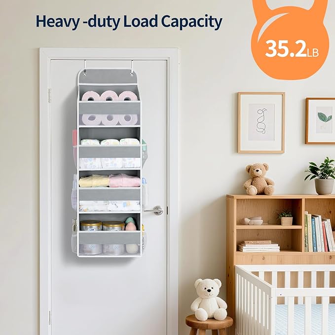 Yecaye Over The Door Organizer, Heavy Duty Hanging Organizers and Storage with 4 Large Capacity Pockets, Swing-Proof Behind T