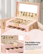 AKOZLIN Large 4-Tier Jewelry Box Leather Jewelry Storage Organizer with 3 Drawers Lockable for Women Girls Ring Necklace Earr
