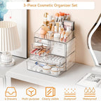 Yieach Acrylic Make up Organizers for Counter,Desk and Vanity,3 Pack Stackable Bathroom Counter Organizer with Drawers,Large 