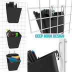 G.CORE Large Grid Wall Bins - 6Pack Black Gridwall Accessories Hanging Cups with Back Hooks - Plastic Grid Wall Panels Organi