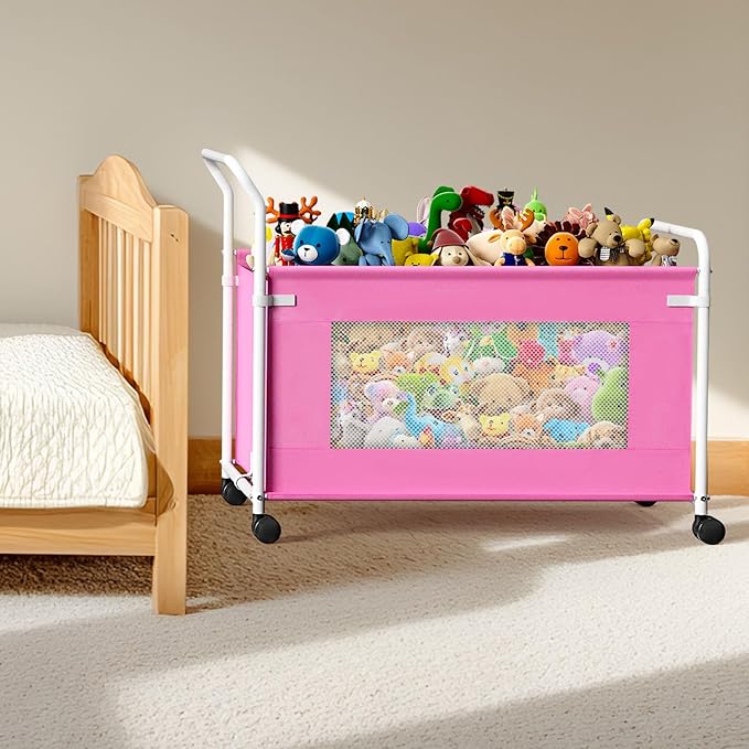 KEEGH Extra Large Toy Box for Kids with 360° Rotating Wheels, Heavy Duty Toy Chest for Boys and Girls, Toy Storage Organizer 