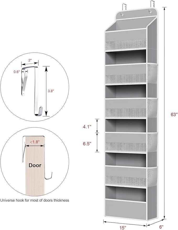 Univivi Door Hanging Organizer Nursery Closet Cabinet Baby Storage with 6 Large Compartments and 8 Side Pockets for Cosmetics
