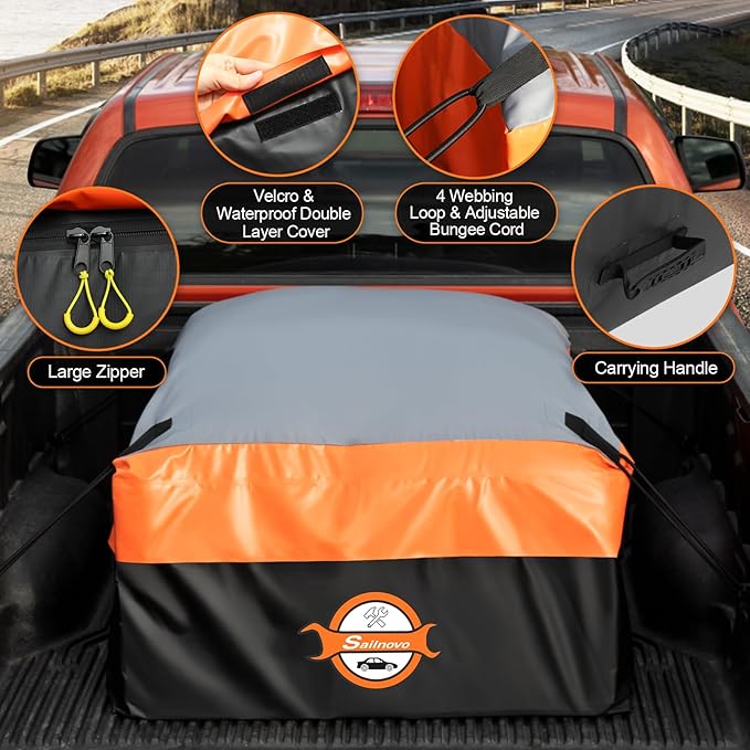 Sailnovo Truck Bed Cargo Bag, 26 Cubic ft Waterproof Cargo Bag for Truck Bed, Heavy Duty PVC Truck Cargo Bag Fits Any Truck Size with 6 Stretch Cord, Packing Bag (50''x40''x22'')