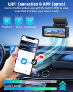 4K Dash Cam, 4K+2K Dash Cam Front and Rear W/ 5GHz WiFi & APP Control 64GB Included, 3.2" IPS Screen Car Dash Cam W/ 24H Park