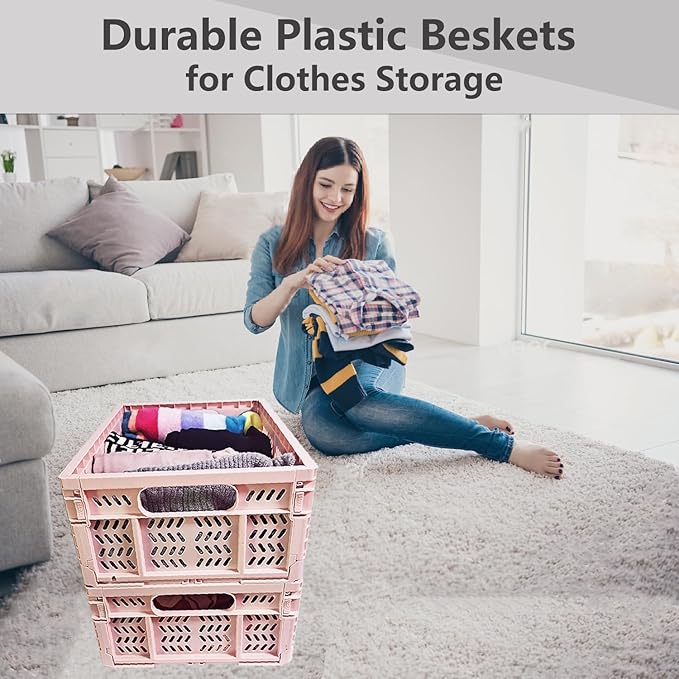 20L Foldable Crates, 4Pack Plastic Baskets for Home and Office,Plastic Folding baskets,Collapsible Crates for Chrismas Gifts,