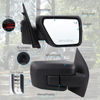 Right Passenger Side Door Mirror Compatible With 2021-2026 Ford F150 With Manual Folding Heated Blind Spot Turn Signal Light Temperature Sensors Matte Black Replace#ML3Z17682TA (11Pins)