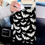 IRADA Car Trash Bag Hanging No Snap Small Garbage Bag for Car Back Seat Cute Printed One-Handed Strap Trash Bags Car Accessories-Halloween Bat Car Trash Bags