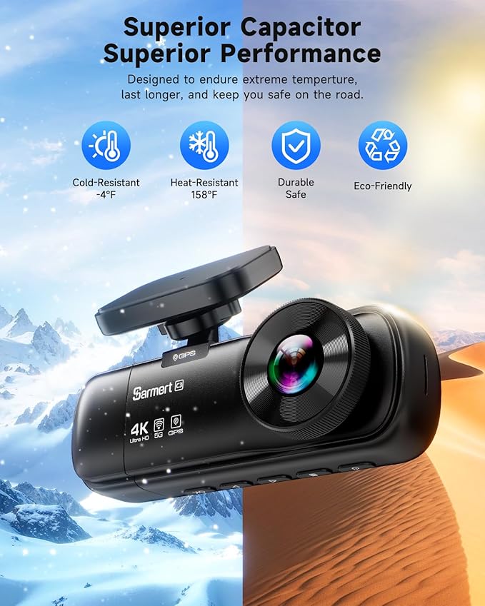 SARMERT 4K 3 Channel Dash Cam, Dash Cam Front and Rear C3, Free 64GB Card, 4K+1080P+1080P Dashcam, G-Sensor, WDR, APP, 5G WiF
