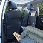Kick Mat Back Seat Protector Waterproof Leather Car Seat Back Organizers Cover with 3 Storage Pockets for Kids Pets SUV Sedan Minivan Truck Car Travel Accessories (Black 2-Pack)