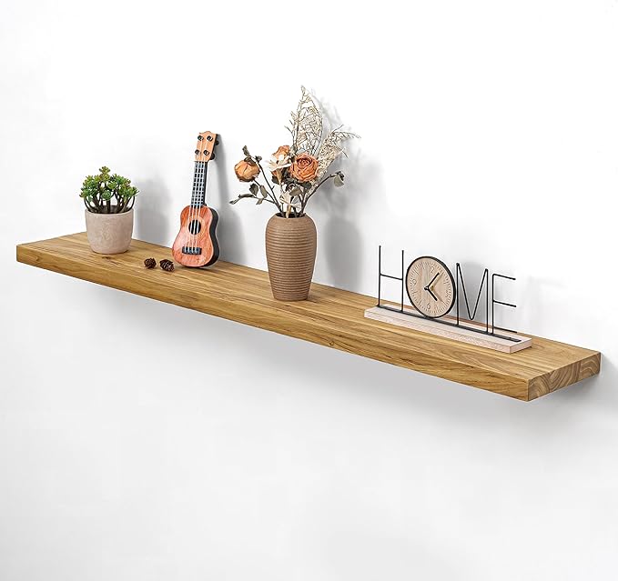 Rustic Wood Floating Shelves for Wall Decor, Elm Wood Shelves 48 Inch Long, 8 Inch Deep Floating Shelf with for Living Room B