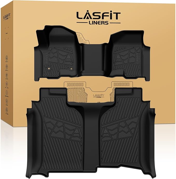 LASFIT Floor Mats 2019-2026 for Chevy Silverado/GMC Sierra 1500, 2020-2026 2500HD 3500HD, Crew Cab/Bench Seat Only, Fit Without Rear Underseat Storage Box, All Weather TPE Custom Fit Floor Liners