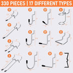 INCLY 330PCS Upgraded Pegboard Accessories Organizer Kit, Peg Board Hooks Assortment with Bins & Cups for Organizing Tools, F
