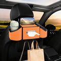 7-In-1 Car Seat Back Organizer with Cup Holders, Tissue Box, Garbage Can&Hooks, Multifunctional Headrest Storage Organizer, Headrest Cup Holder for Backseat, Car Accessories for Trips, Travels(Orange)