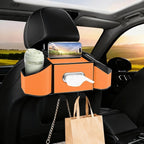 7-In-1 Car Seat Back Organizer with Cup Holders, Tissue Box, Garbage Can&Hooks, Multifunctional Headrest Storage Organizer, Headrest Cup Holder for Backseat, Car Accessories for Trips, Travels(Orange)