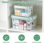 2 Pack Clear Medicine Organizer Box with Handle Thickened Plastic Medicine Cabinet with Tray First Aid Box Empty Multipurpose