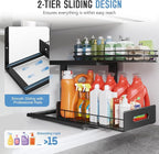 Under Sink Organizer Upgrade To Professional Rails,2-Tier Dual Pull Out Cabinet Storage,Height Adjustable Slide Out Drawers F