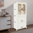 Portable Wardrobe Closet with Wheels 3-Tier Foldable Storage Cabinet Hanging Organizer with 10 Hangers Easy Assembly for Kids