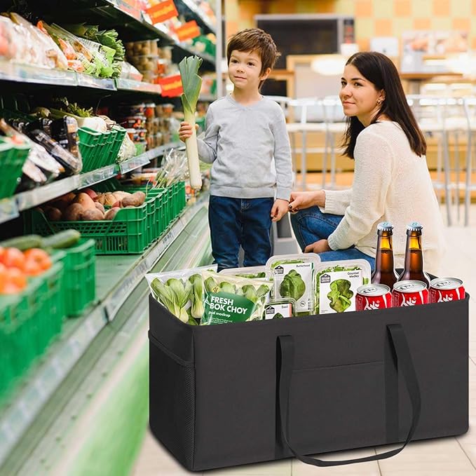 LHZK Standing Extra Large Utility Tote Bag with Metal Wire Frame and the Sides Rinforced, Extra Large Tote Bag with Handle,