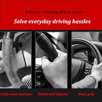 Black Genuine Leather Car Steering Wheel Cover Men Women,Cowhide Wheel Cover,Soft,Breathable,Anti-Slip,Luxury Steering Wheel 