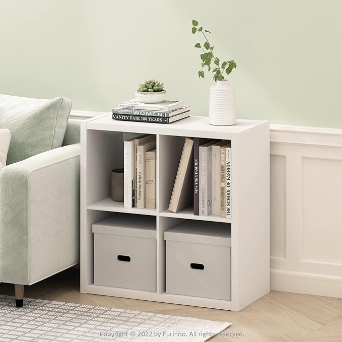 Furinno Cubicle Open Back Decorative Cube Storage Organizer, 4-Cube, White