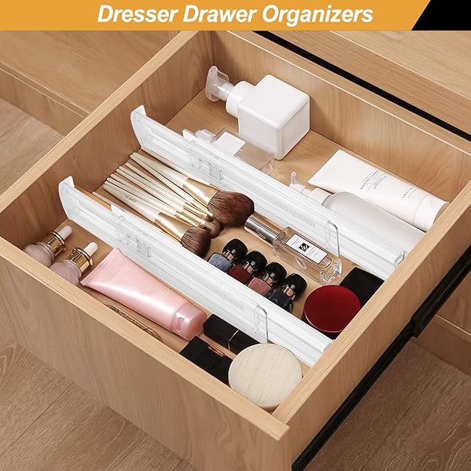 8 Pack Drawer Dividers for Clothes, 2.3" High 13"-21" Adjustable Drawer Dividers Expandable Dresser Drawer Organizer, Clear D