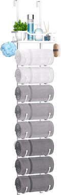 SWTYMIKI Over The Door Towel Rack - 9 Tier Towel Racks for Bathroom Wall Mounted, Towel Holder with Shelf, Hanging Rolled Tow