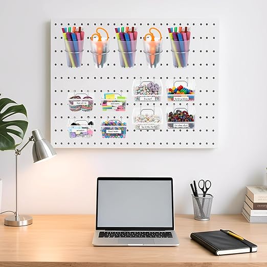 20 Pcs Pegboard Organizer Accessories Clear Peg Board Bins and Cups with Hooks and Loops Kit Pegboard Baskets Set for Craft R
