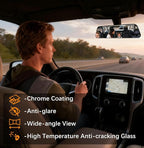 Rear View Mirror, 12 Inch Chrome Anti-glare Panoramic Rear Mirrors Universal Convex Car Interior Clip on Extra Big Wide Angle Rearview Mirror Extender to Reduce Blind Spot for Car SUV Trucks