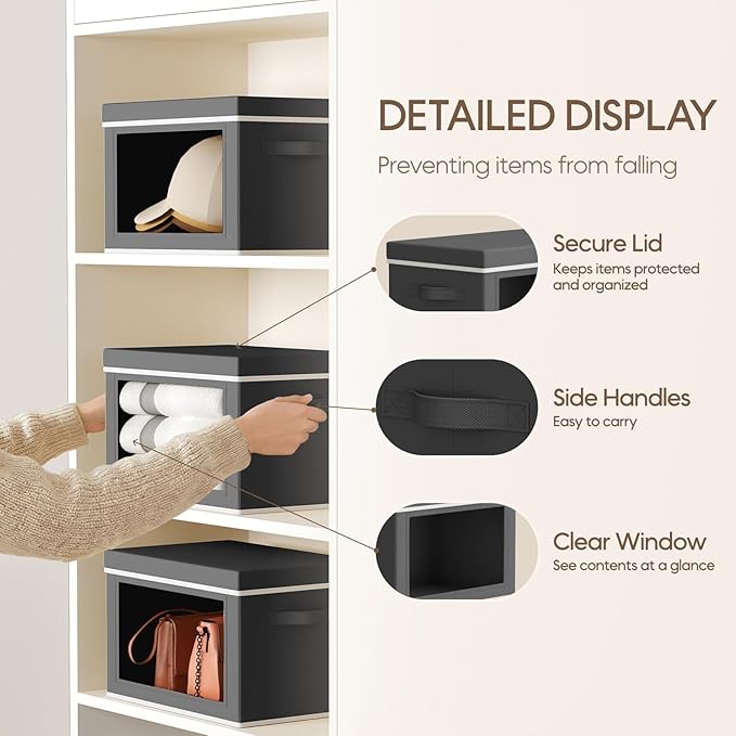 Homsorout Storage Bins with Lids - Small Fabric Organizers with Window, Collapsible Storage Bins for Clothes, Decorative Clos