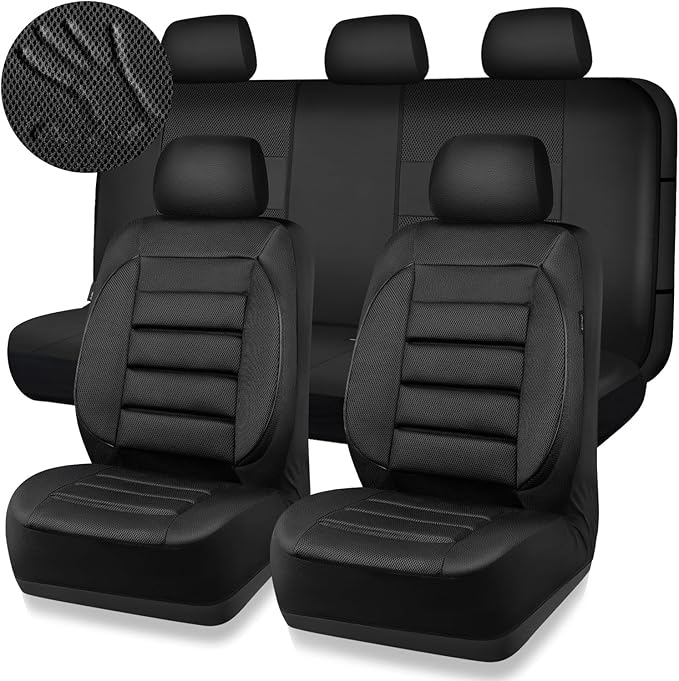CAR PASS Breatherable Air Mesh Car Seat Covers Full Set, 3D Foam Back Support Automotive Seat Covers, All Season Car Seat Cov