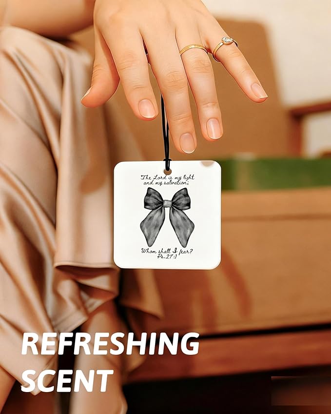 Black Christian Car Air Freshener 4 Pcs, Girly Black Bow Floral Religious Hanging Air Freshener for Cars Closet Drawer Books,