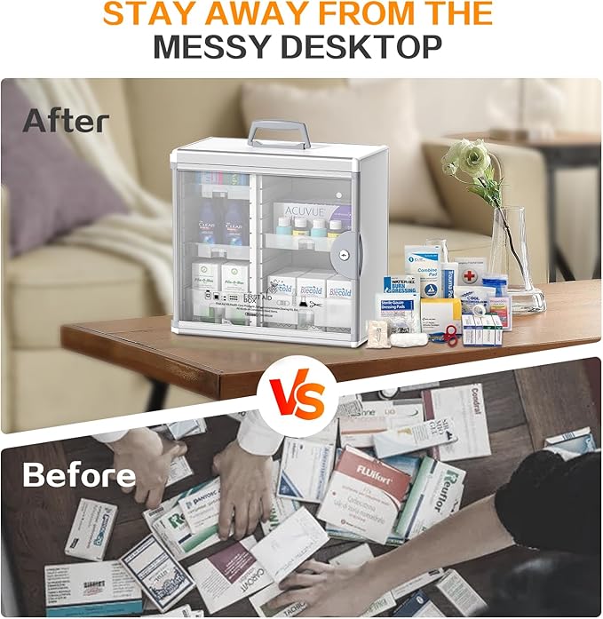 Glosen Medicine Cabinet Locking Medicine Cabinet Wall Mounted【 Silver 13.6 x 13.4 x 6.5 Inch 】 Portable Storage Container Big