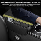 NBTEPEM Bling Car Center Console Cover, Leather Car Arm Rest Cover Cushion with 2 Storage Bags, Universal Auto Armrest Protector Storage Box, Bling Accessories Interior for Most Vehicles (Yellow)