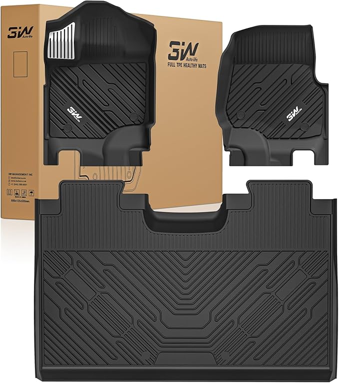 3W Floor Mats (with Metal Pedals) for Ford F-150 2015-2026 & F150 Lightning 2022-2025 SuperCrew (w/o Fold Flat Storage), TPE All Weather Custom Fit, Front & Rear 3PCS | Heavy Duty, Easy Clean - Black