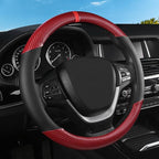 Black & Red Carbon Fiber Leather Steering Wheel Cover, 14.5-15 Inch Non-Slip Breathable Microfiber Leather Car Steering Wheel