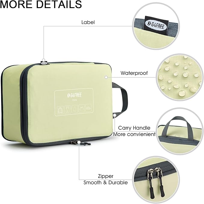 G4Free 6 Set Compression Packing Cubes, 3 sizes Travel Packing Organizers for Suitcases, Expandable Luggage Suitcase Storage 