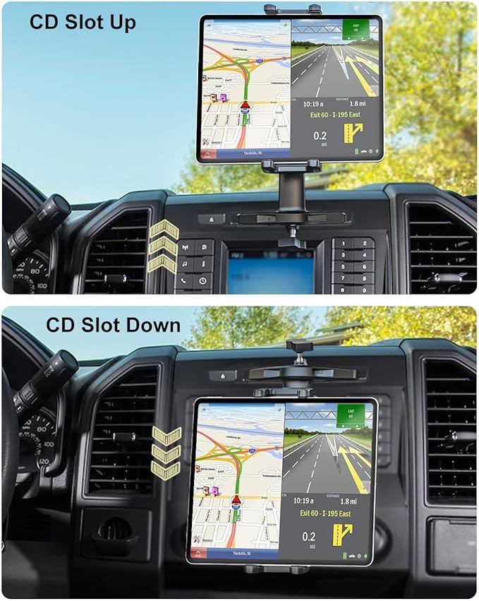CD Slot Car Mount for iPad & iPhone, Height Adjustable CD Player Tablet Holder for Car, Truck, Compatible with 4-13" iPad Pro 12.9 Air Mini, Galaxy Tab, iPhone16 15, Z Fold 6 5