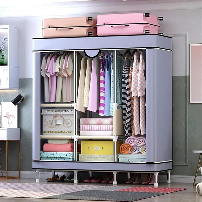 TIST Portable Folding Wardrobe, Stainless Steel, 128 cm x 45 cm x 166 cm, Pink, Bedroom