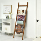 FUIN 6.4ft Extra Wide Wooden Blanket Ladder Living Room Decorative Wal Leaning Farmhouse Quilt Display Holder Rustic Wood Tow