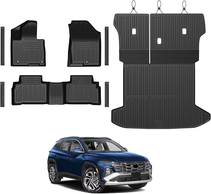 Floor Mats Set for Hyundai Tucson 2022-2025 2026 Gasoline Version (Not fit Hybrid), All Weather TPE Cargo Liner Backrest Mat Trunk Mat Door Sill Guards Accessories (Gas Model)