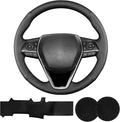 Hand Sewn Steering Wheel Cover for Toyota RAV4 SUV 2019-2024 / Avalon 2019-2022 / Camry 2018-2024 / Corolla 2020-2025 Genuine Leather Sew On Steering Wheel Cover Full-Wrap Accessories(Black)