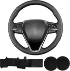 Hand Sewn Steering Wheel Cover for Toyota RAV4 SUV 2019-2024 / Avalon 2019-2022 / Camry 2018-2024 / Corolla 2020-2025 Genuine Leather Sew On Steering Wheel Cover Full-Wrap Accessories(Black)