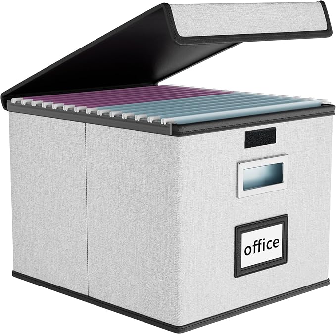 Huolewa File Organizer Box with Lid, Collapsible File Folder Organizer for Office Document Storage, Filing Box with Plastic S