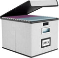 Huolewa File Organizer Box with Lid, Collapsible File Folder Organizer for Office Document Storage, Filing Box with Plastic S