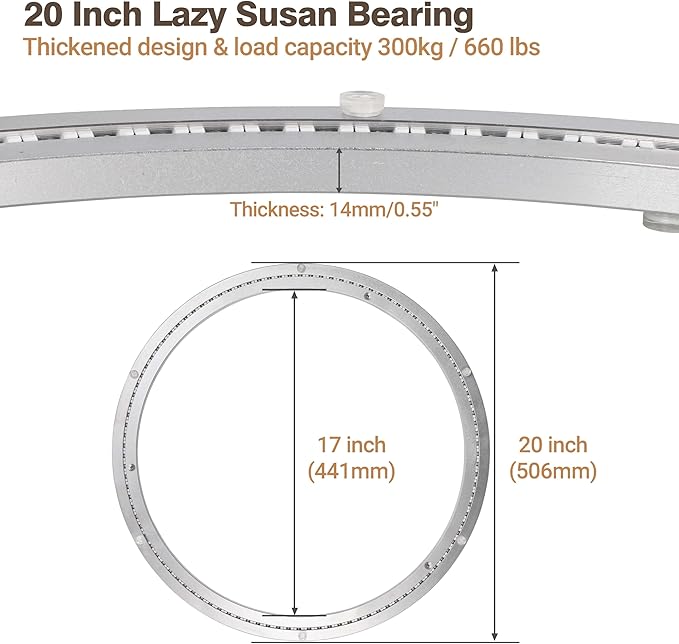 20 Inch Lazy Susan Bearing Aluminum Alloy Rotating Turntable, Non - Slip Mute Metal Bearing Swivel Plate Hardware for Dining 