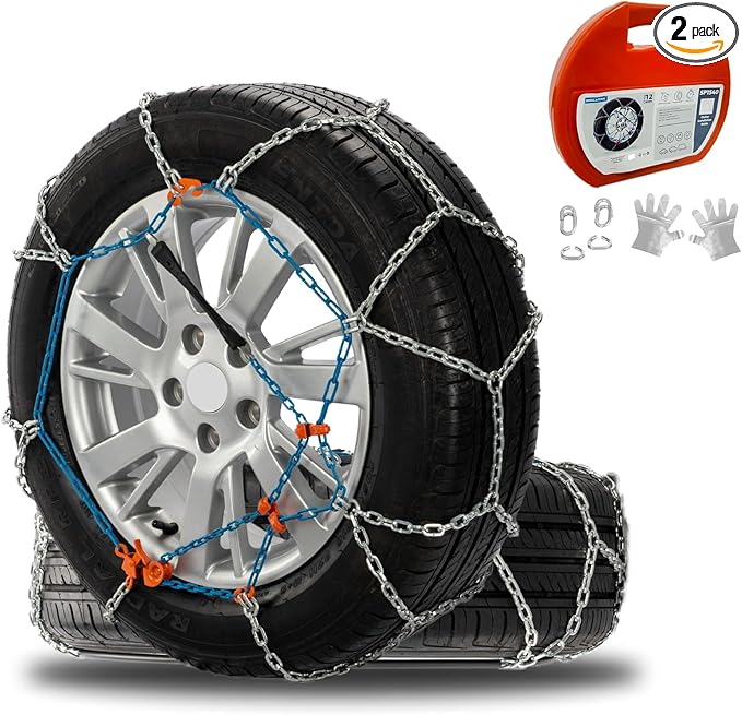 Snow Chains for Cars, SUVs & Pickup Trucks – Quick Fit, Easy Installation, Reusable Universal Tire Chains for Winter Emergenc