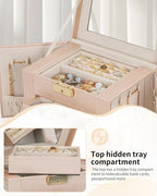 AKOZLIN 4-Tier Jewelry Box Leather Jewelry Storage Organizer with 3 Drawers Lockable for Women Girls Ring Necklace Earring Br