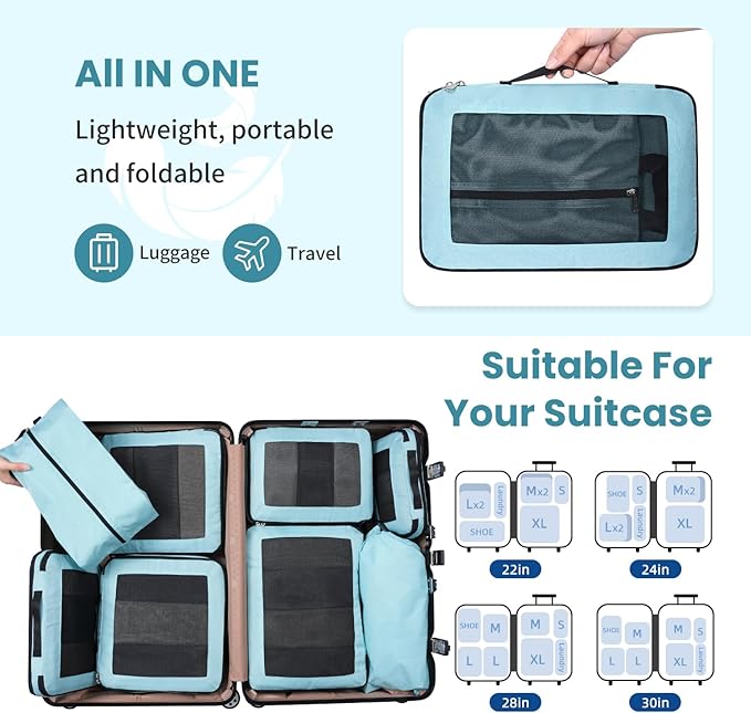 Compression Packing Cubes for Travel, Lightweight Vacation Travel Essentials, Travel Accessories for Suitcase Organizer Bags 