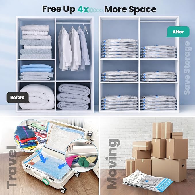 20 Pack Vacuum Storage Bags, Plastic Space Saver Seal Bags (4 Jumbo/4 Large/4 Medium/4 Small/4 Roll) Compression for Clothes,